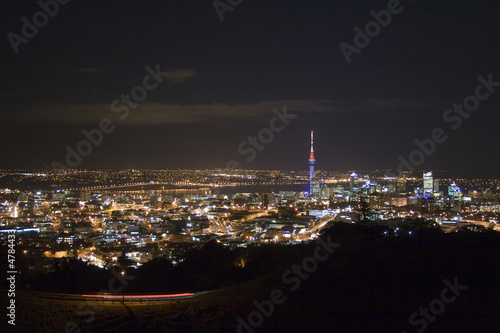Auckland New Zealand, Sky Tower, and Harbour Bridge at Night