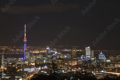 Auckland City New Zealand & Sky Tower at Night