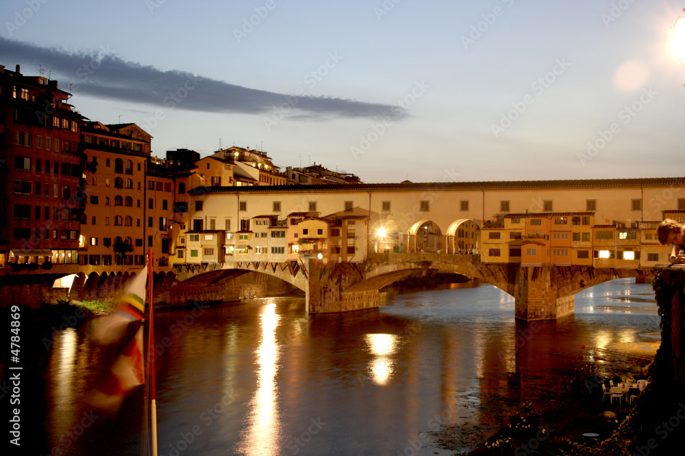 Florence, the Ponte Vecchio and Arno River at Night