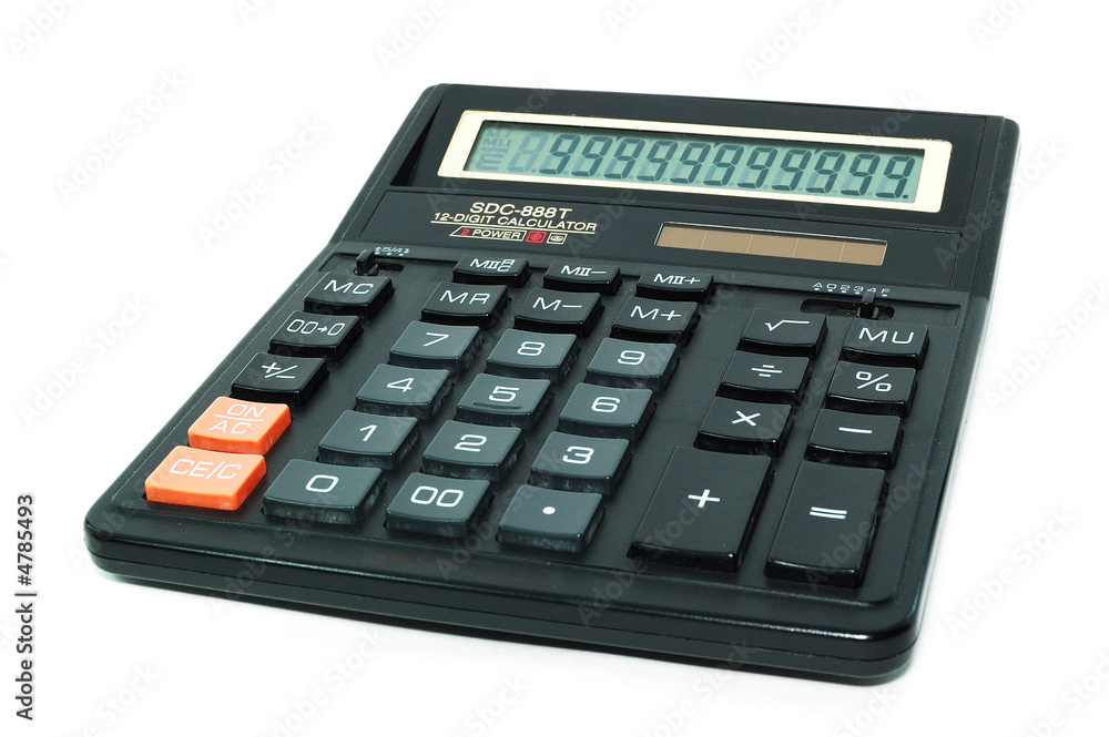 Black calculator, isolated on a white background. Black calculator, isolated on a white background.