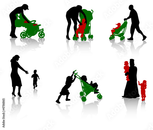 The isolated silhouettes of parents and children.