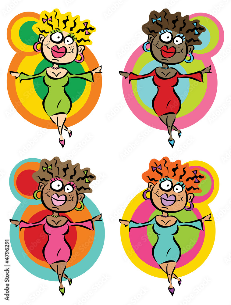 Obraz premium 4 cartoon dancing ladies 