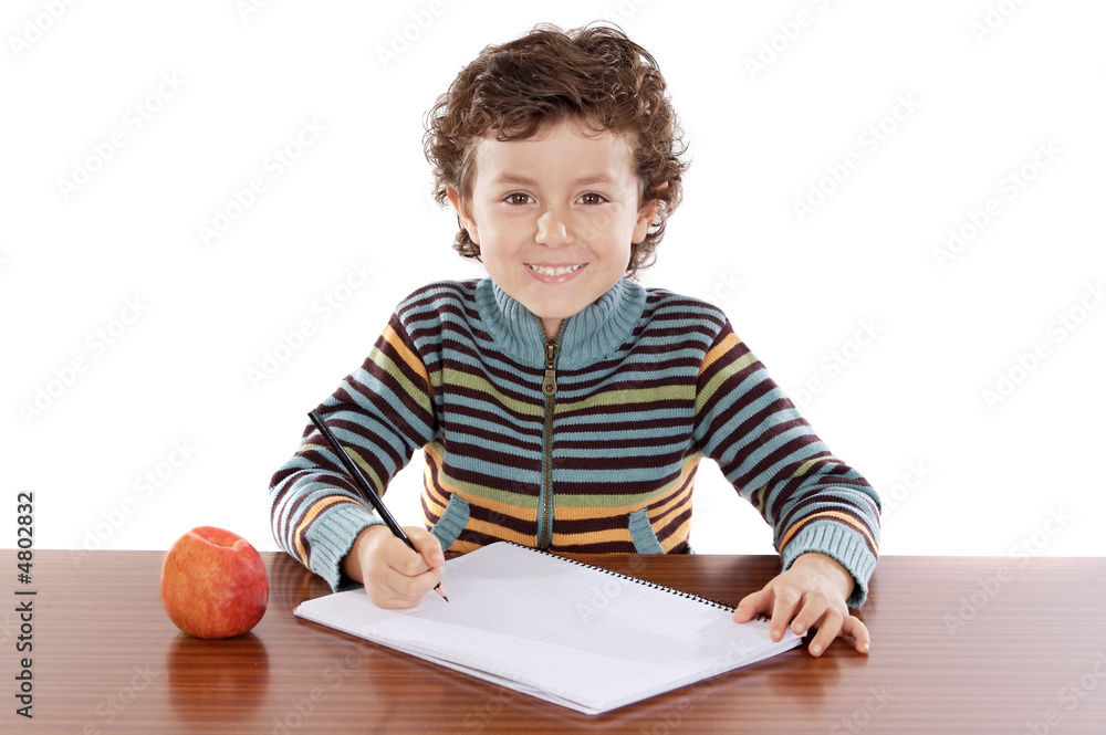 Naklejka premium adorable boy studying