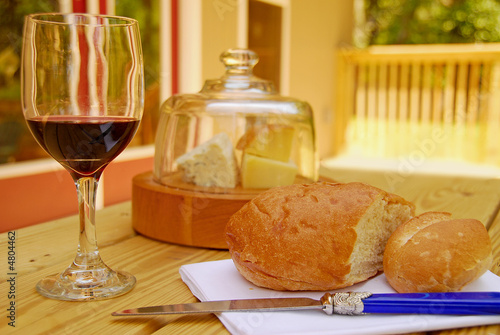 Wine, bread and cheese in the afternoon