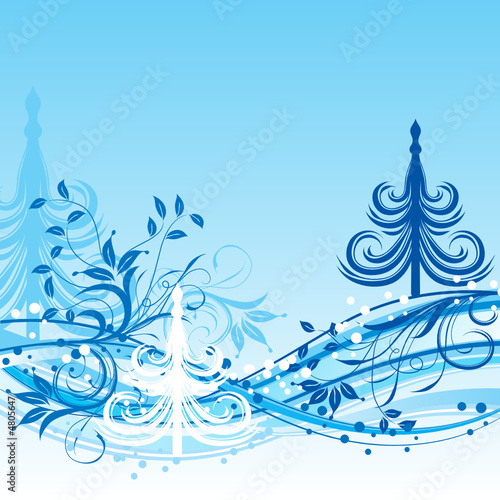Christmas tree, winter background, vector illustration