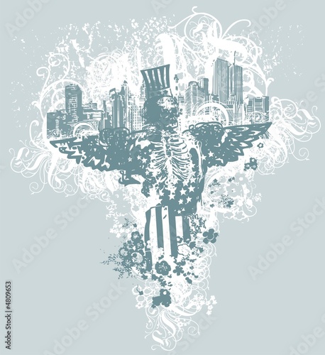 Fotografia Cityscape skull illustration