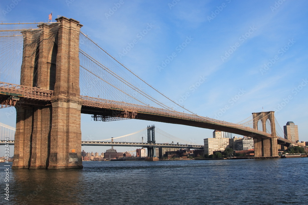Brooklyn bridge looking east from south street seaport Manhattan