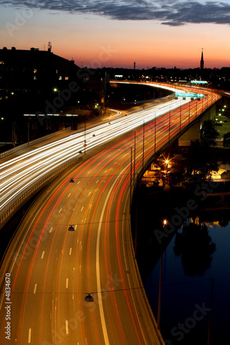  cars at night with motion blur. Stockholm City photo