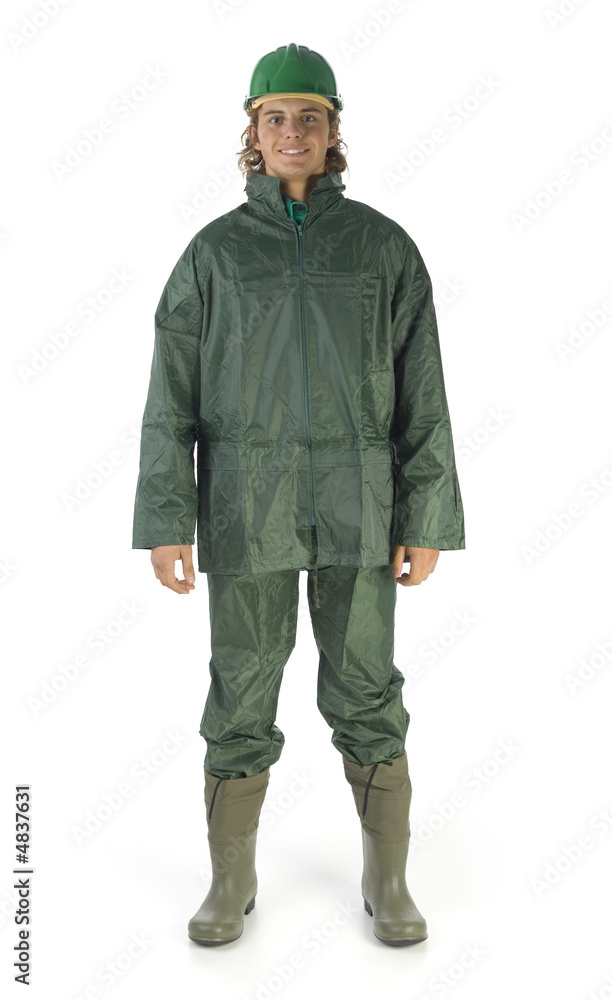 Builder in raincoat Builder in raincoat