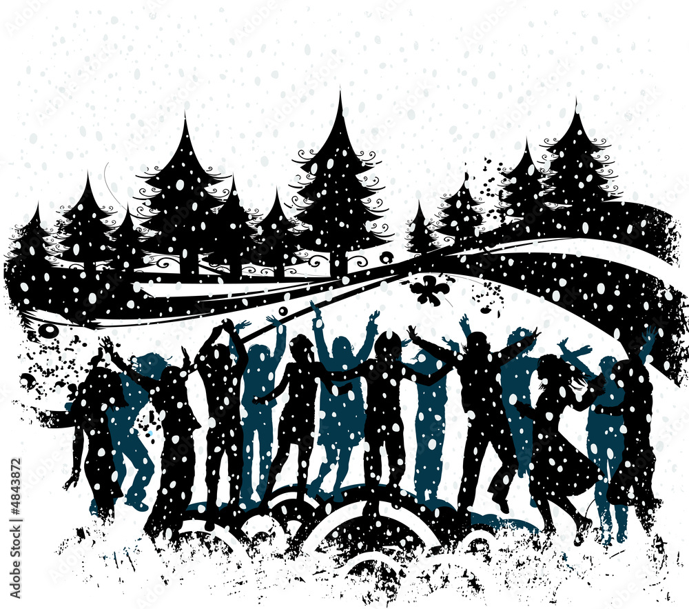 Obraz premium Christmas composition with silhouettes dancing
