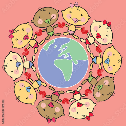 cartoon multi racial babies around the world - AFRICA and EUROPE