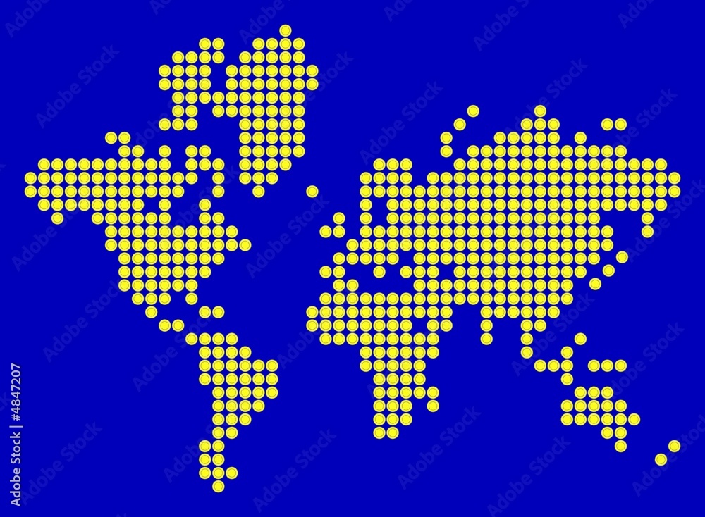 World map illustration composed of yellow circles World map illustration composed of yellow circles