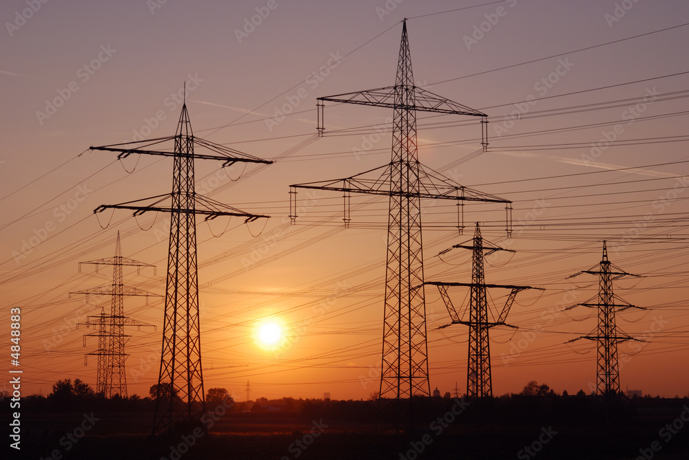 Fototapeta premium Power lines at Sunset