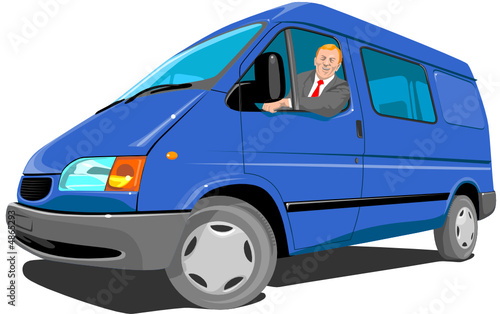 Man driving a blue delivery van