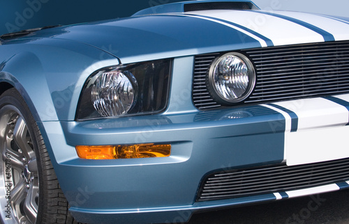 Metallic blue modern American muscle car