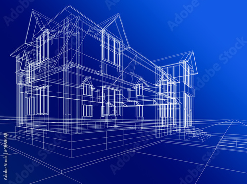 Fototapeta Naklejka Na Ścianę i Meble -  3D wire-frame of cottage. XXXL