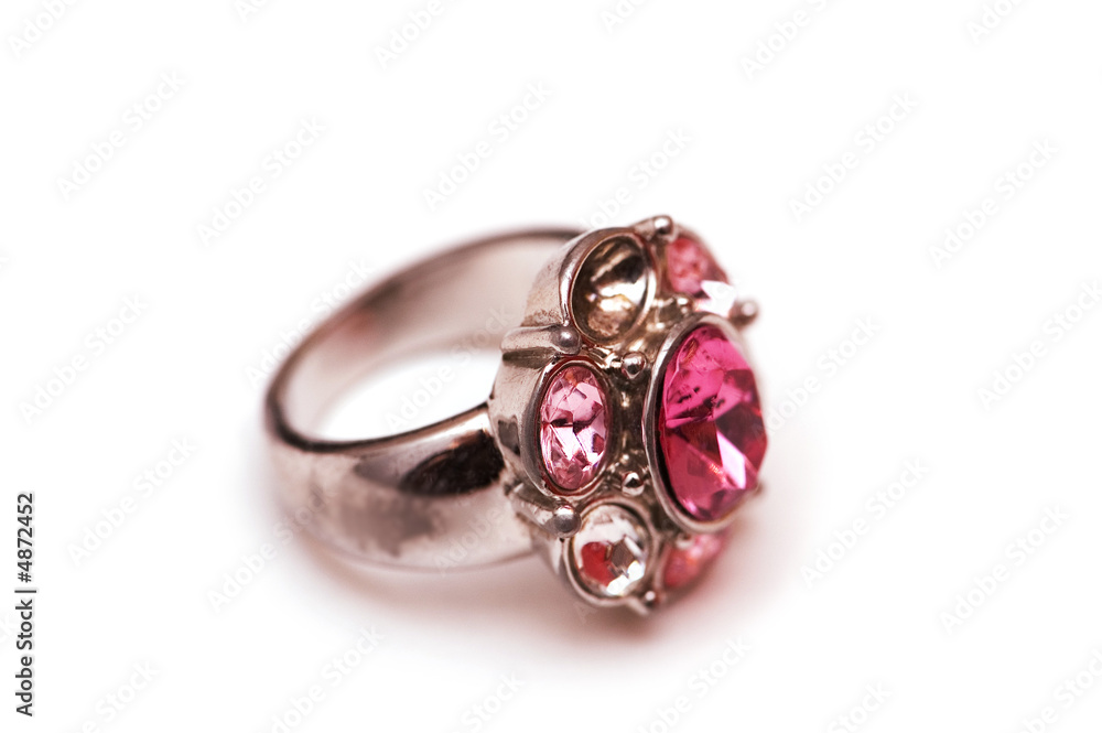 Ring with red stones isolated on white Ring with red stones isolated on white