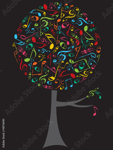 pop color musical notes circle tree on black 