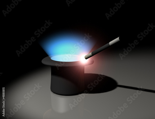 Glowing magic wand and hat