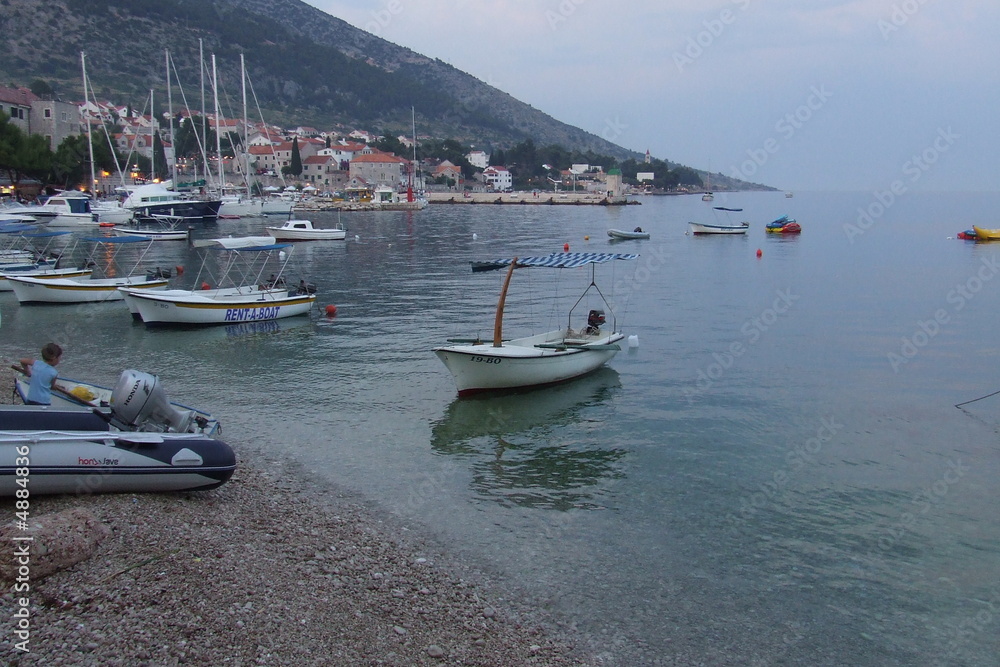 A boat in a small marina in place 'Bol' in Brac Island, Croatia