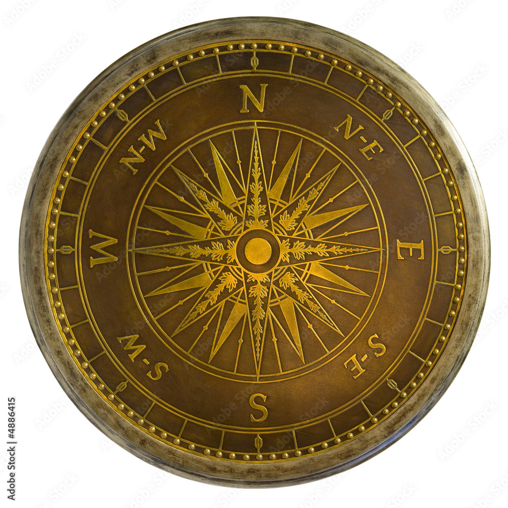 Fototapeta premium Round Antique Brass Nautical Compass Table Top
