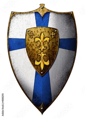 Fototapeta na wymiar shield with fleur de lis and blue cross