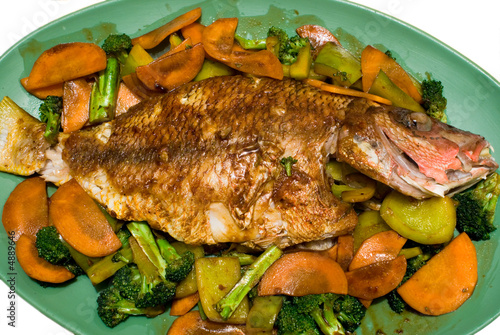 Fried pargo (mutton snapjack) with vegetables