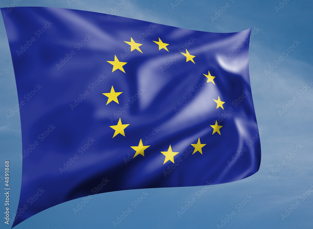Rippled European flag on a sky background Rippled European flag on a sky background