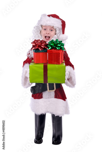 Boy in Santa Suit with gifts