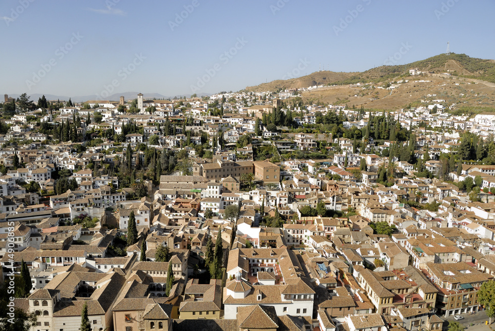 View from the Alhambra at the city of Granada in Spain