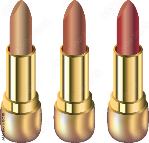 Three lipsticks isolated on white background