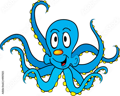 Funny cartoon octopus isolated on white background