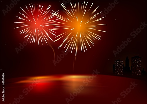 Red Fireworks - illustration with special lightning effects