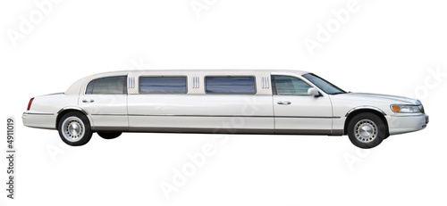 White stretched limousine for celebrities and special events photo