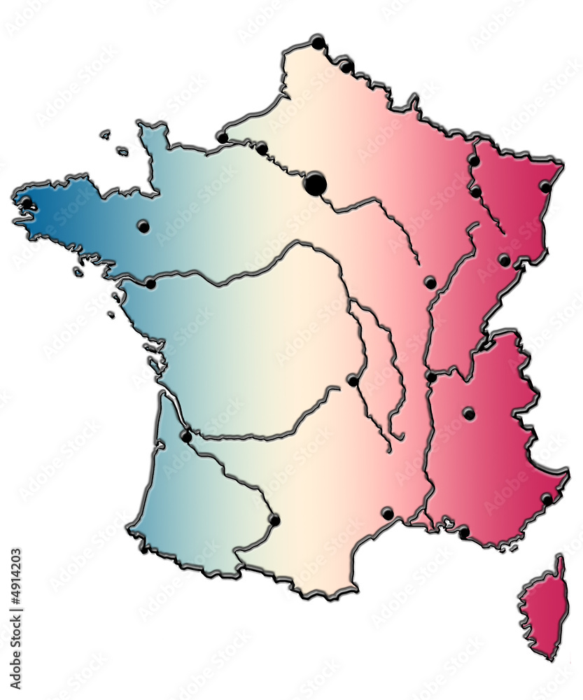 carte de France, Corse, fleuves, villes,bleu blanc rouge Stock ...