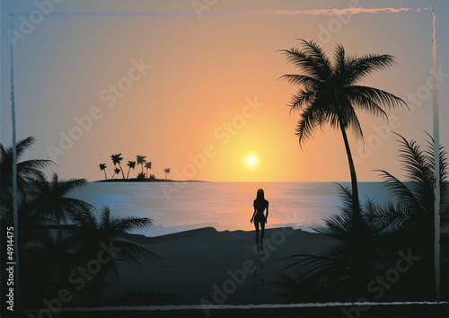 Tropical beach blue sunset