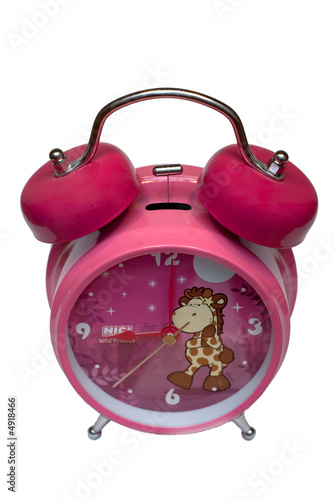 Big pink old-style alarm clocks