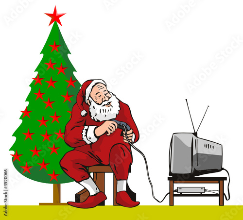 Santa Claus caught playing a video game