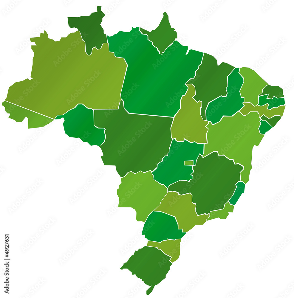 Carte Brésil Camaieu Vert  - Brasil Map