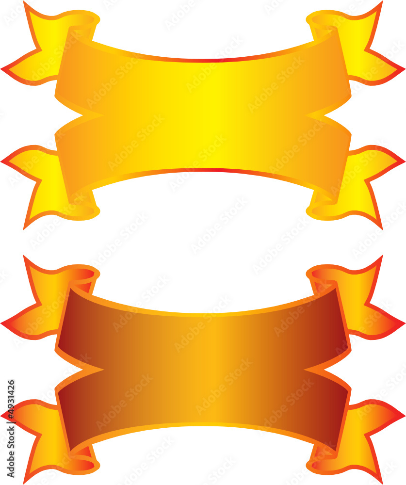 Two golden ribbons isolated on white Two golden ribbons isolated on white