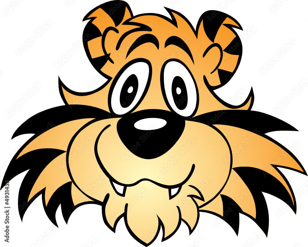 Illustrated Cartoon Tiger face isolated on white
