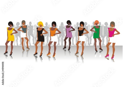 Beautiful girls of model pose on a podium