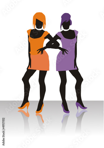 Beautiful girls of model pose on a podium