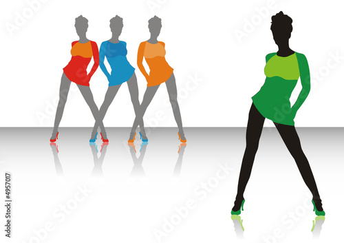 Beautiful girls of model pose on a podium