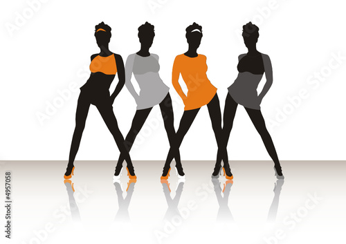 Beautiful girls of model pose on a podium
