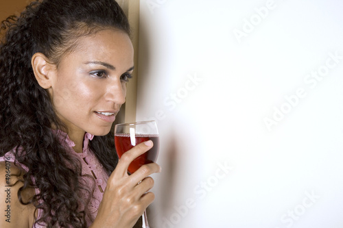 brunette and red wine