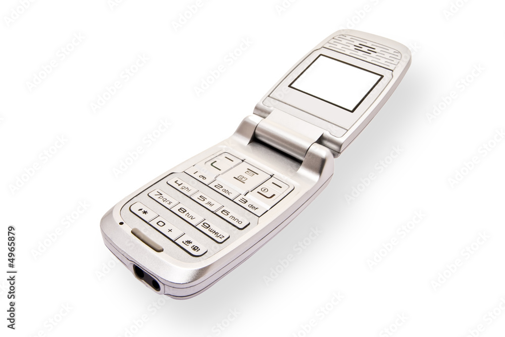 silver mobile phone on white witj blank screen silver mobile phone on white witj blank screen