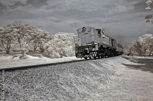 Infrared photo – moving train and skies in the urban