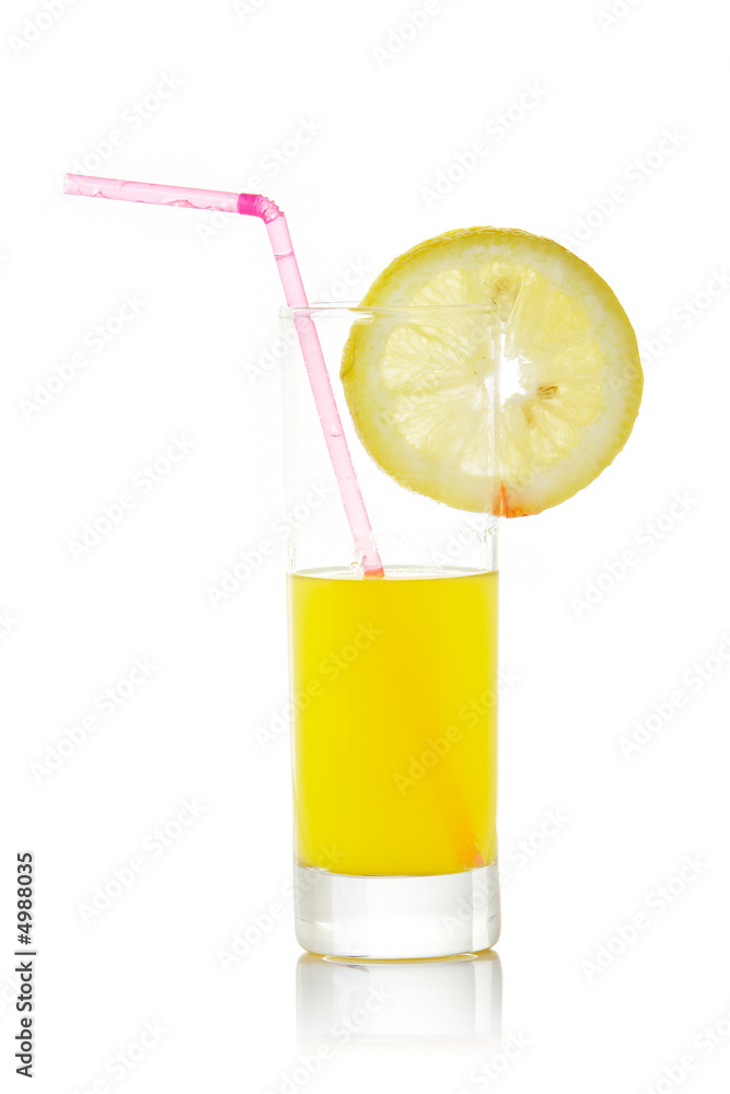 Juice with a lemon slice and straw Juice with a lemon slice and straw