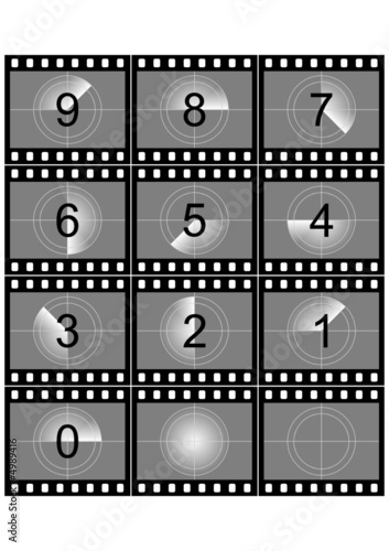 Simulation of a film strip countdown in black and white